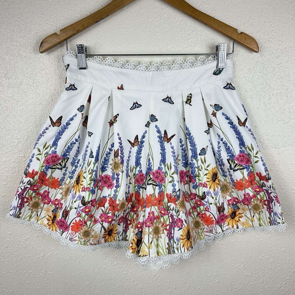 Whimsical Floral Butterfly Garden Shorts Pleated Fairy Cottagecore Women’s M